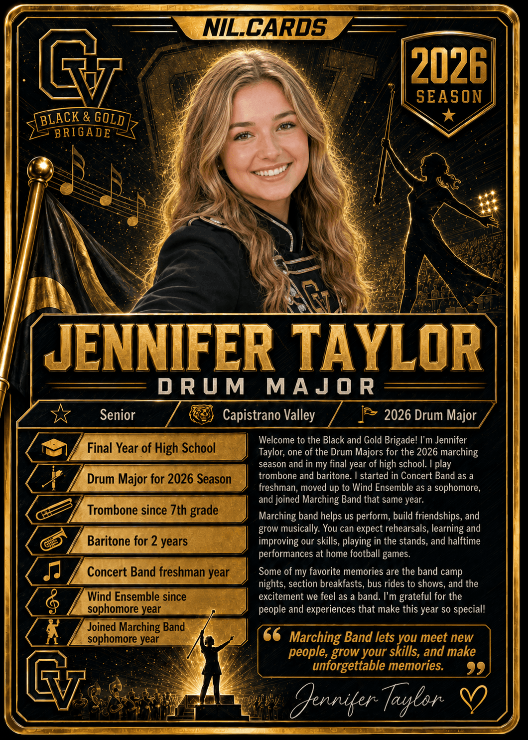 Jennifer T. — Drum Major, 2026 season card