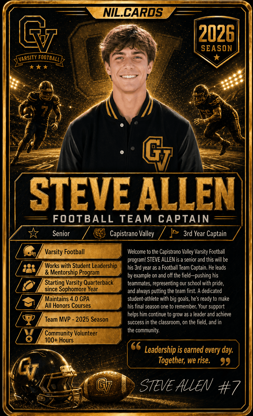 Steve A. — Football Team Captain, 2026 season card